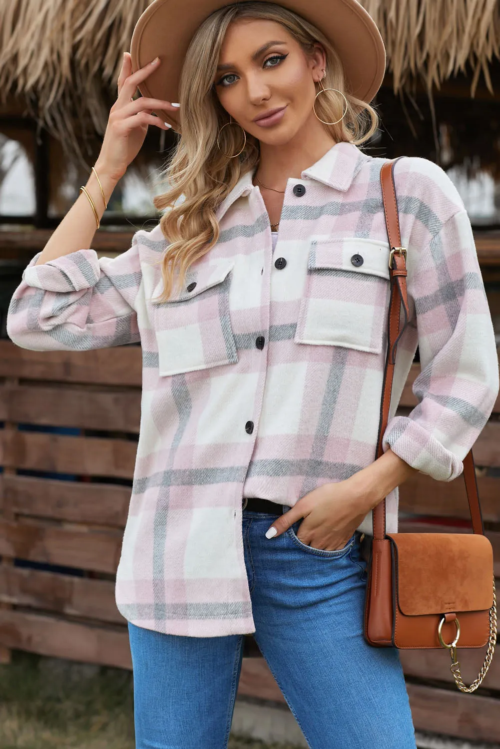 Plaid Print Pocket Women Shacket