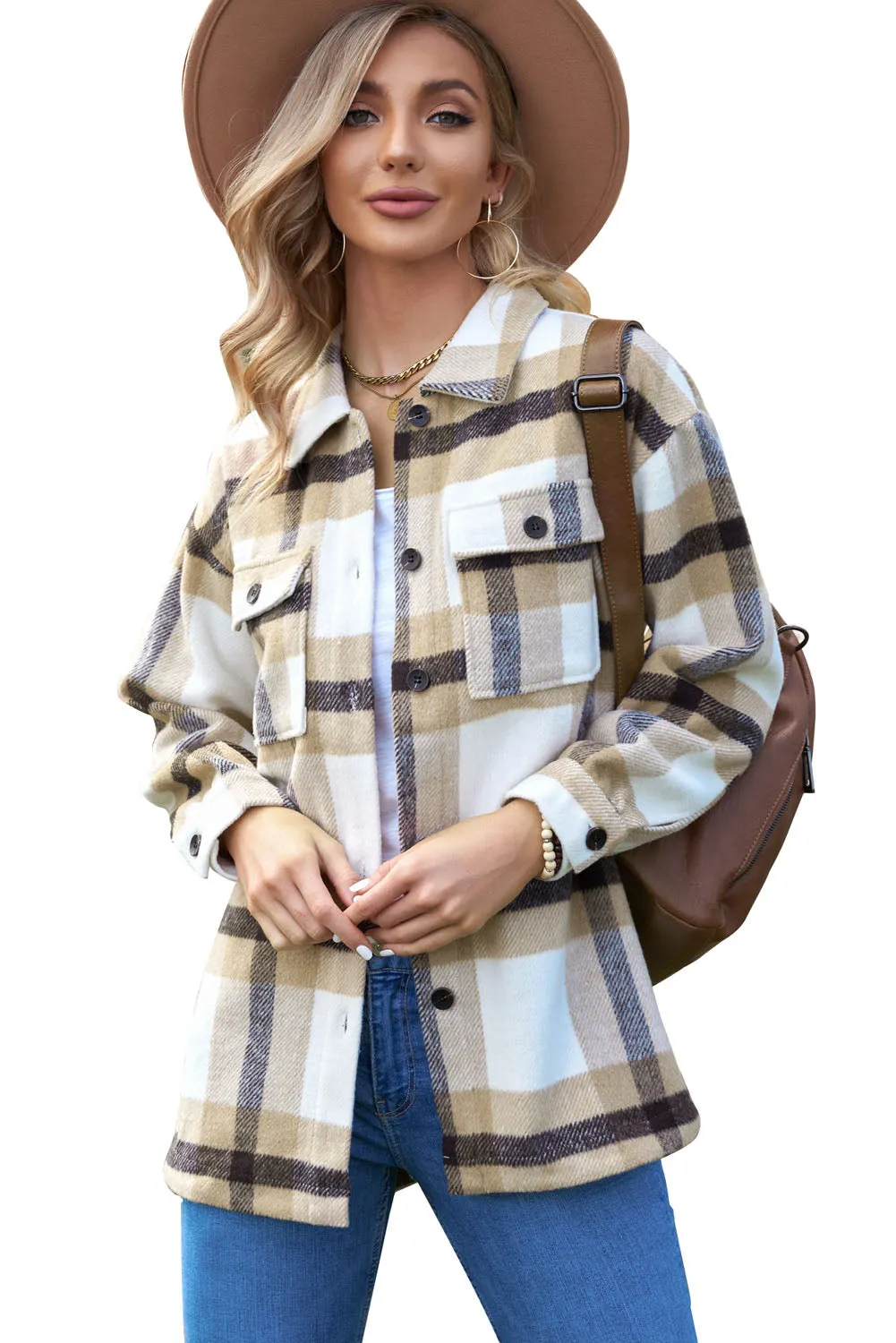 Plaid Print Pocket Women Shacket