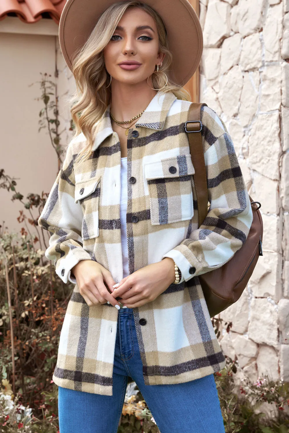 Plaid Print Pocket Women Shacket