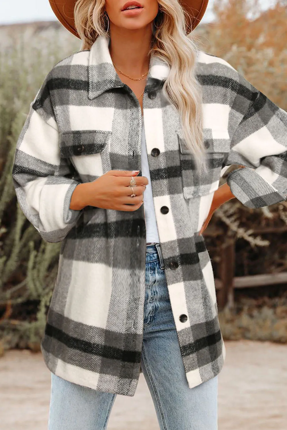 Plaid Print Pocket Women Shacket