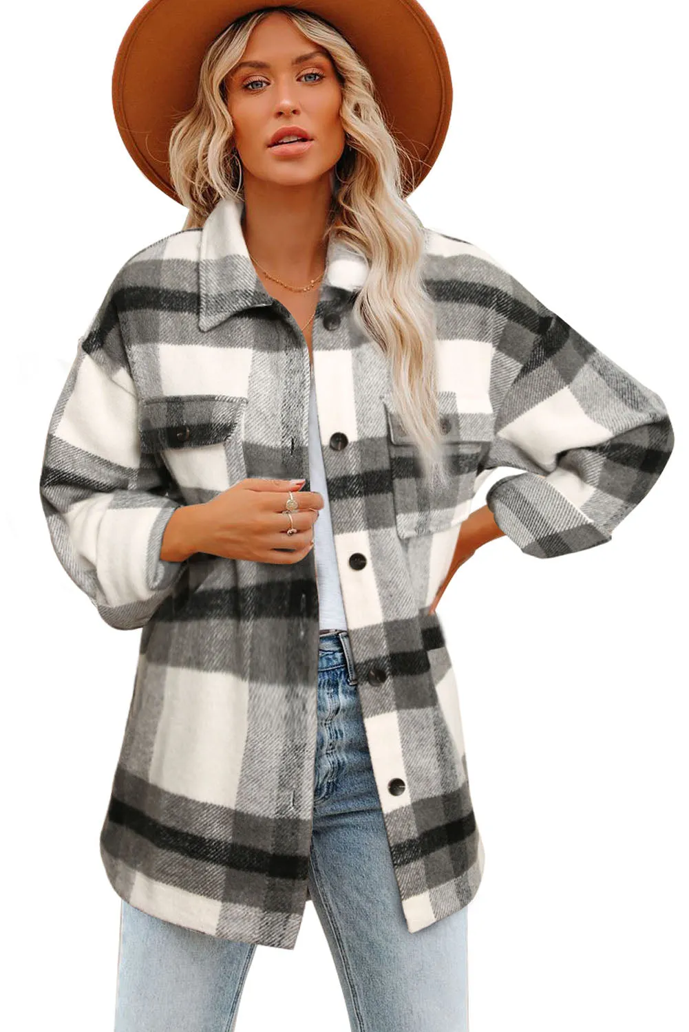Plaid Print Pocket Women Shacket