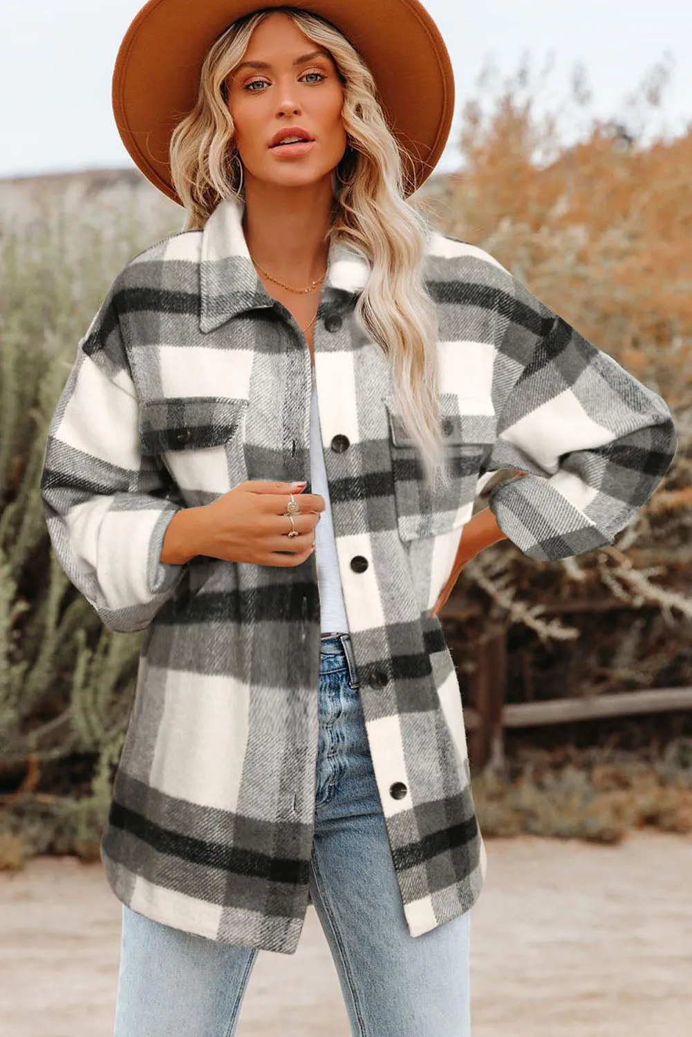 Plaid Print Pocket Women Shacket