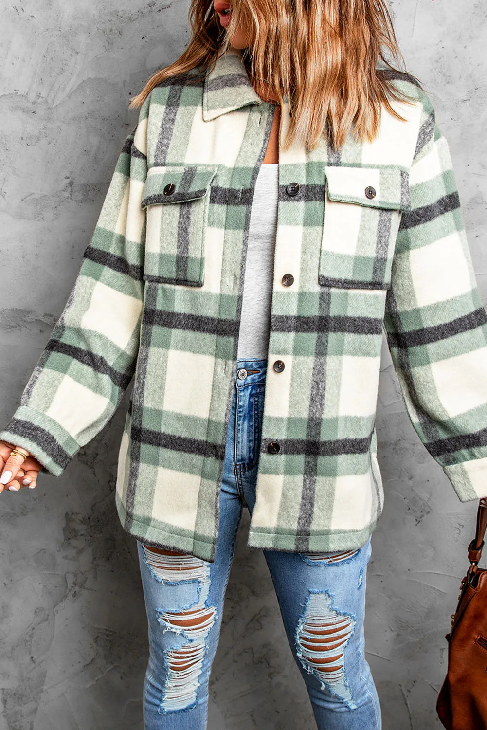 Plaid Print Pocket Women Shacket