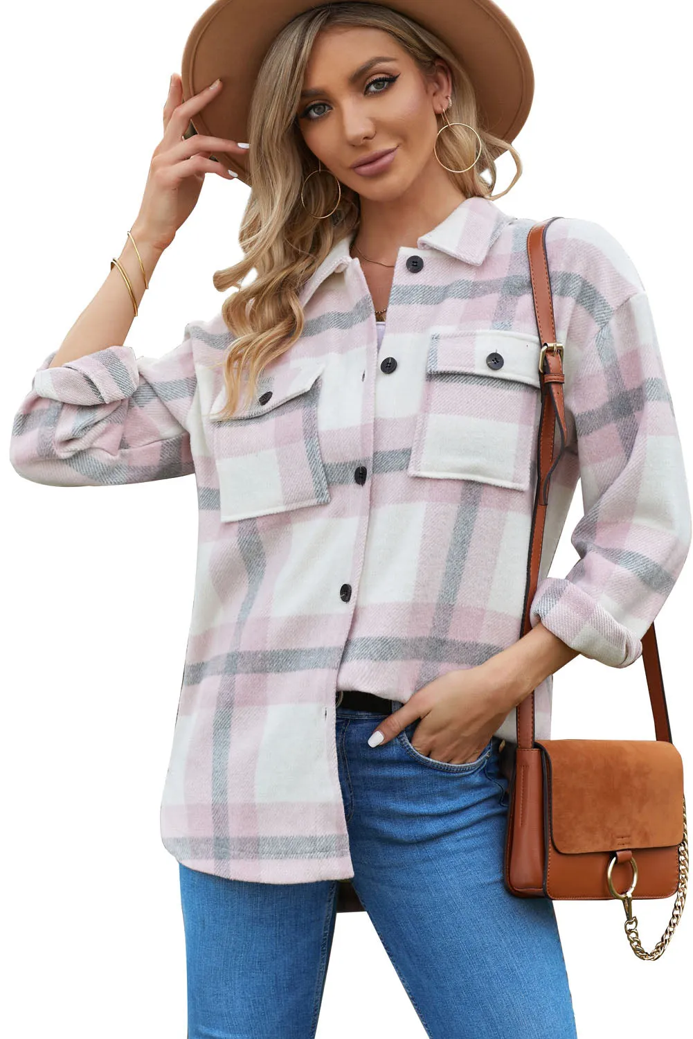 Plaid Print Pocket Women Shacket