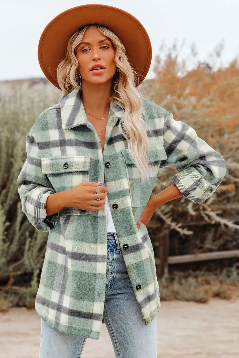 Plaid Print Pocket Women Shacket