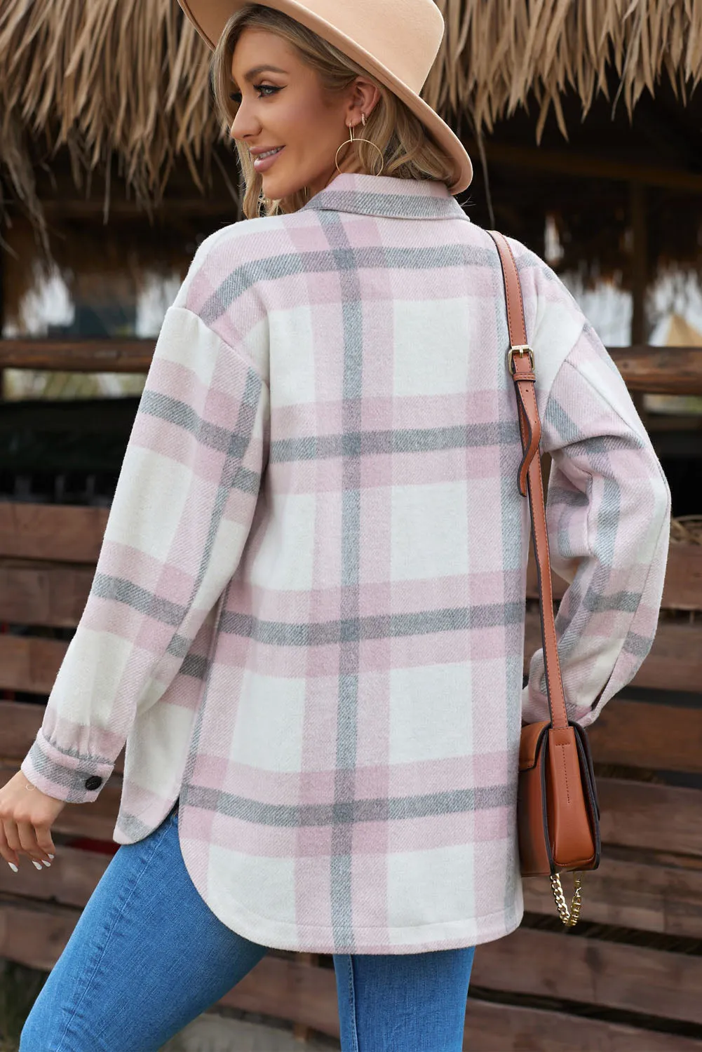 Plaid Print Pocket Women Shacket