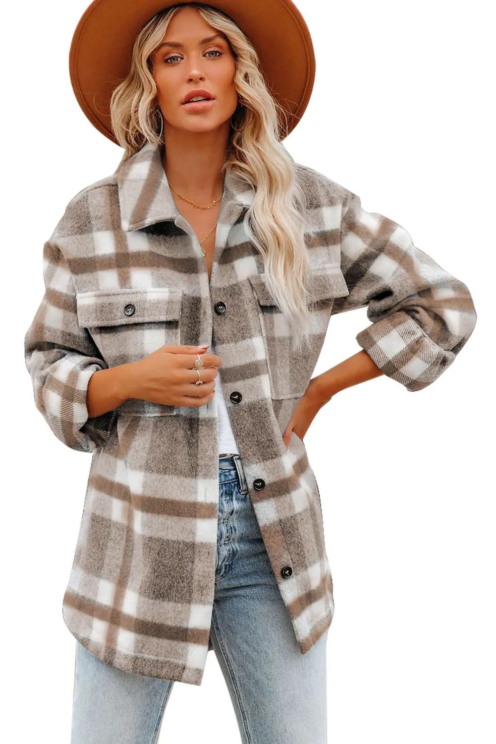 Plaid Print Pocket Women Shacket