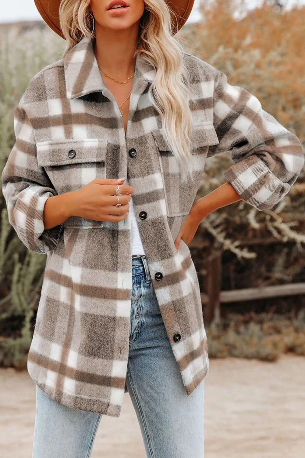 Plaid Print Pocket Women Shacket