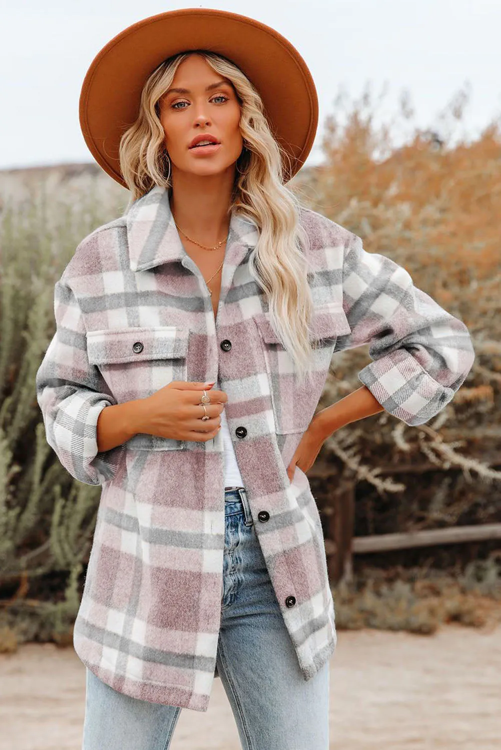 Plaid Print Pocket Women Shacket