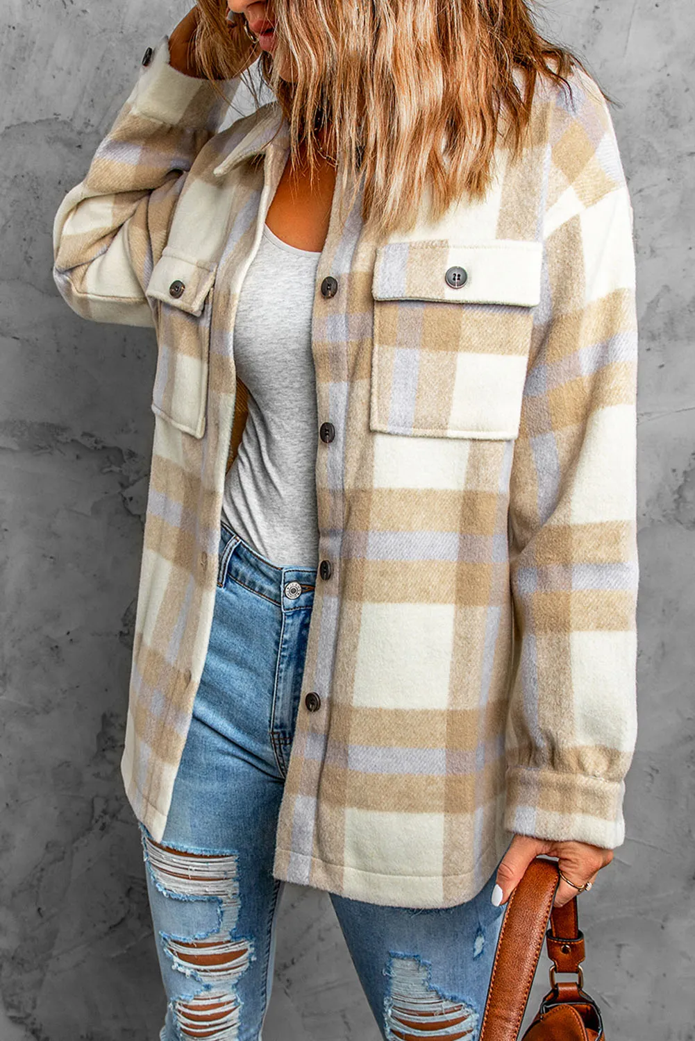Plaid Print Pocket Women Shacket