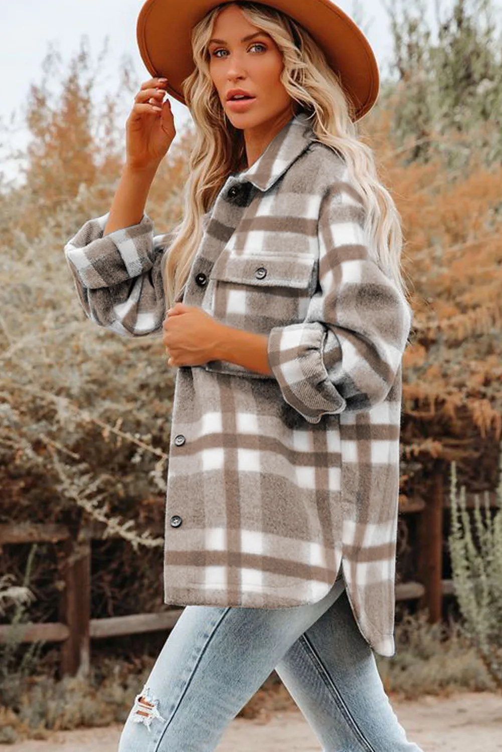 Plaid Print Pocket Women Shacket