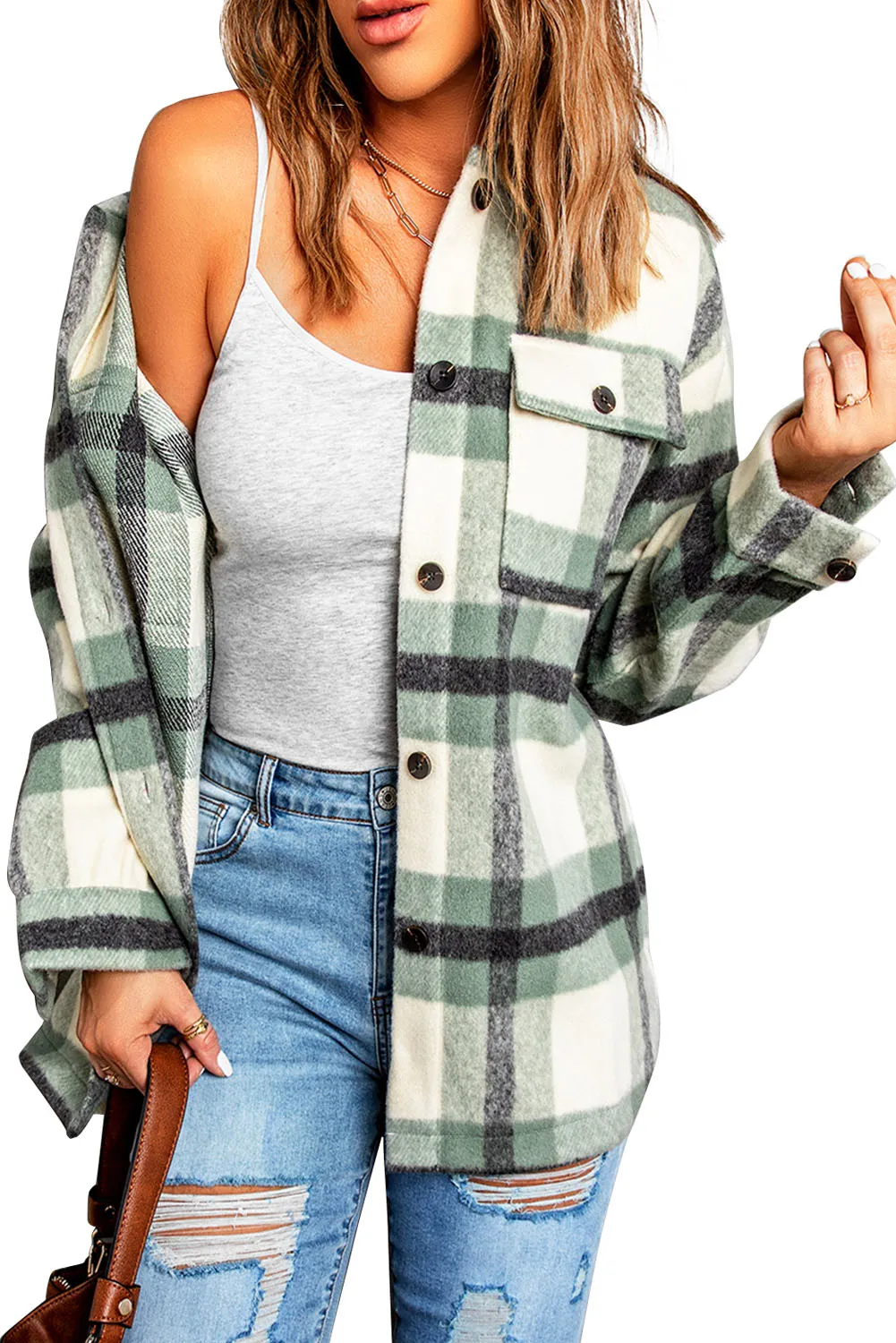 Plaid Print Pocket Women Shacket