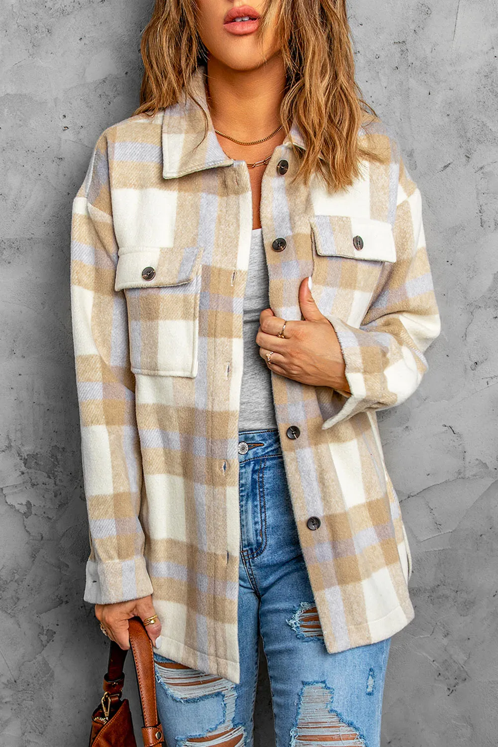 Plaid Print Pocket Women Shacket