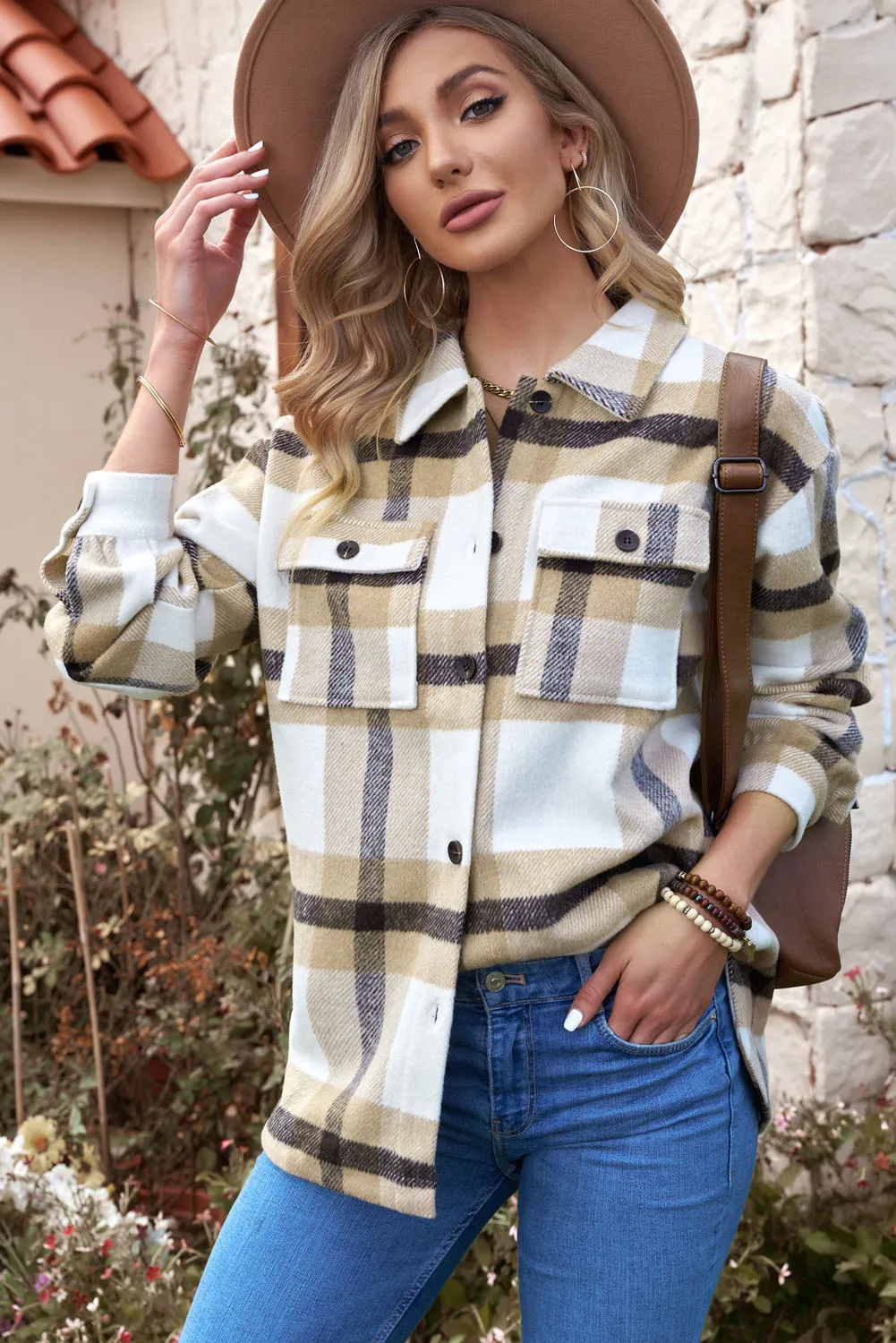 Plaid Print Pocket Women Shacket