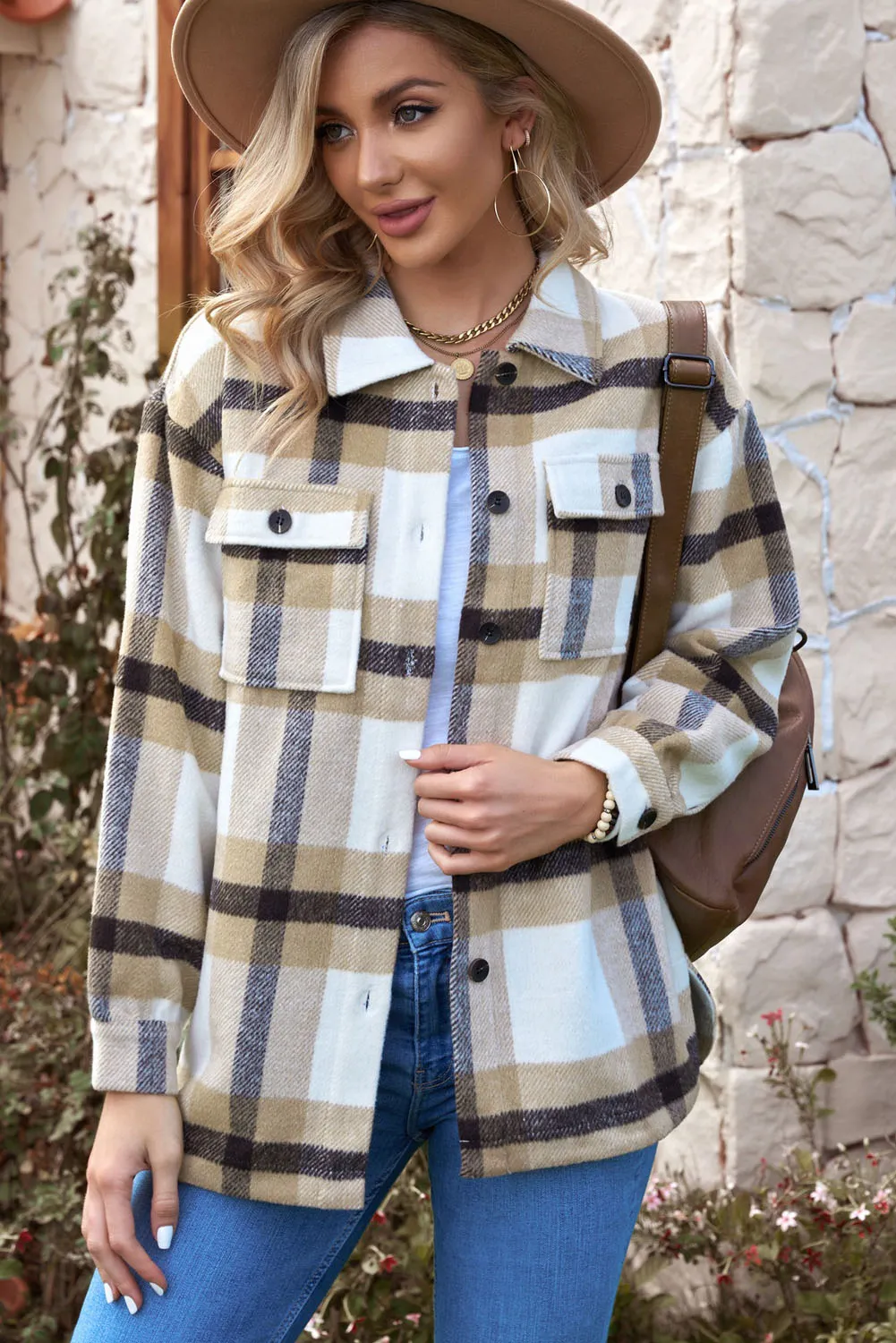 Plaid Print Pocket Women Shacket