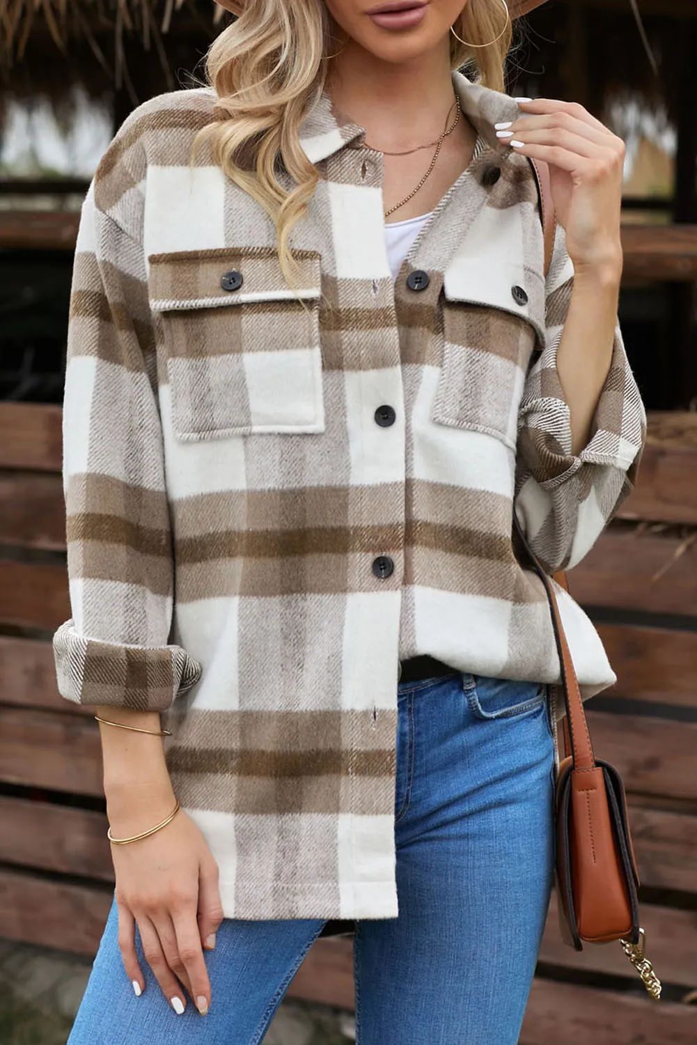 Plaid Print Pocket Women Shacket
