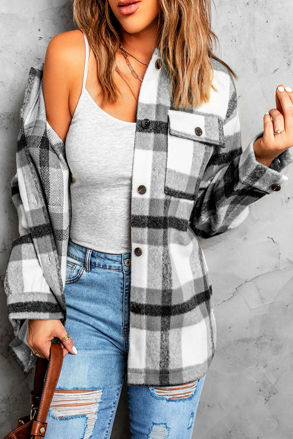 Plaid Print Pocket Women Shacket