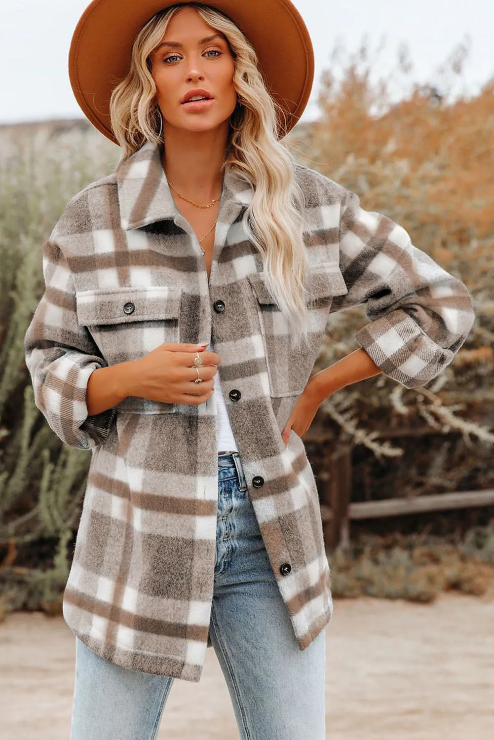 Plaid Print Pocket Women Shacket