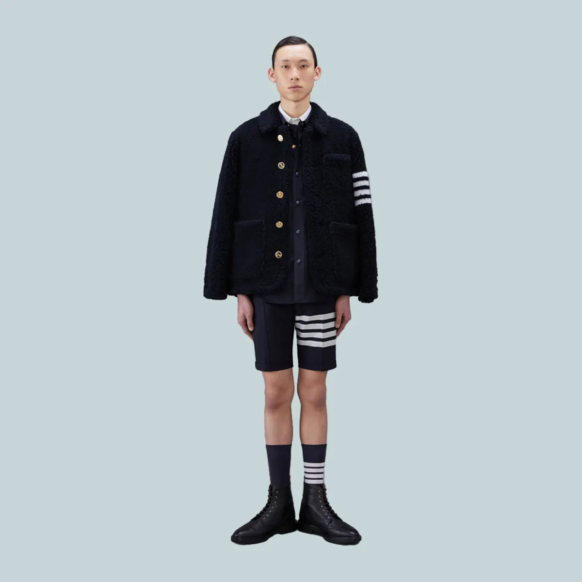 Plain Weave 4-Bar Shirt Jacket Navy