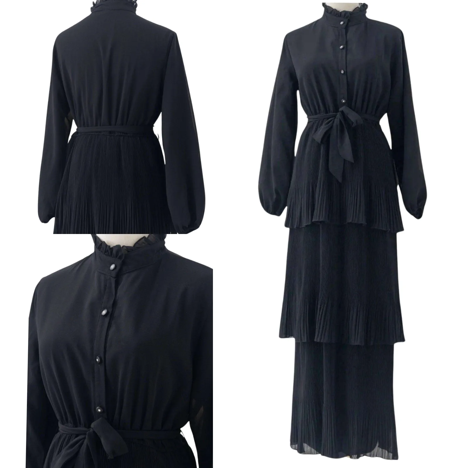 Pleated Layered Chiffon Black Maxi Dress- Maha