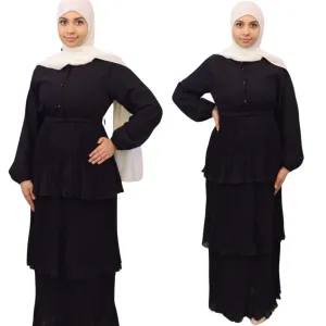 Pleated Layered Chiffon Black Maxi Dress- Maha