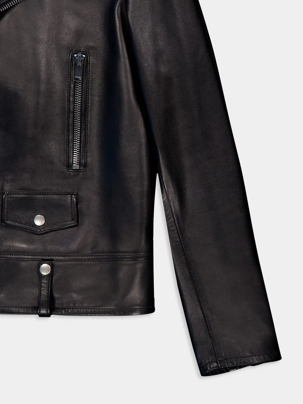 Plunged Lambskin Motorcycle Jacket