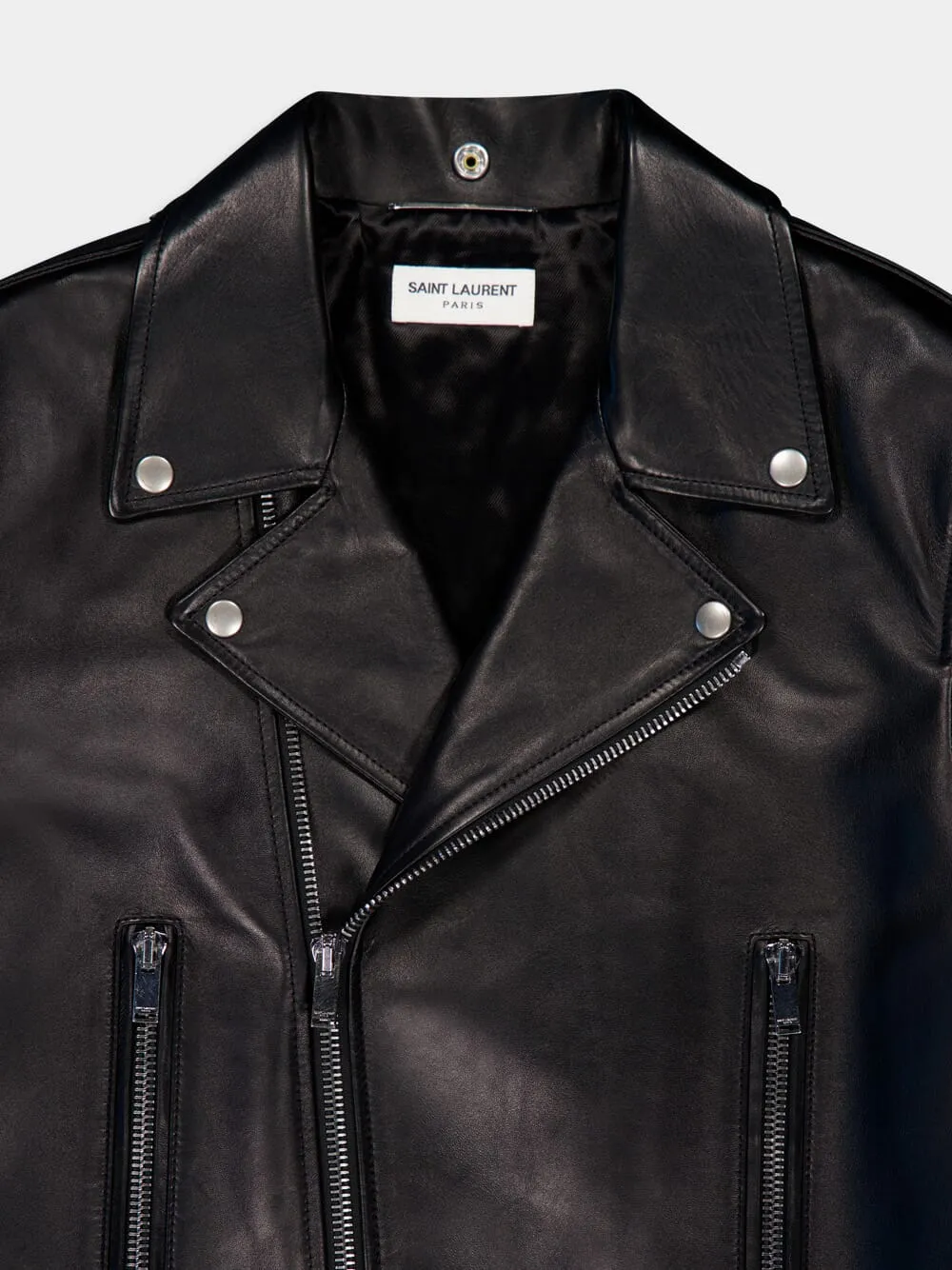 Plunged Lambskin Motorcycle Jacket