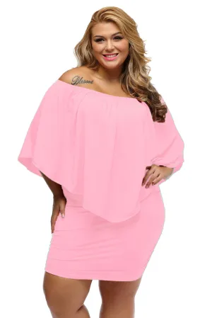 Plus Size Multiple Dressing Layered Pink Mini Poncho Dress