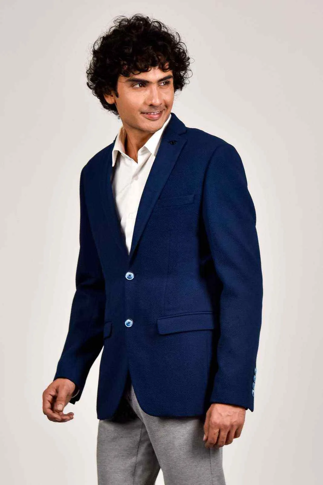 Plus Size of Navy Knitted Stretchable Blazer