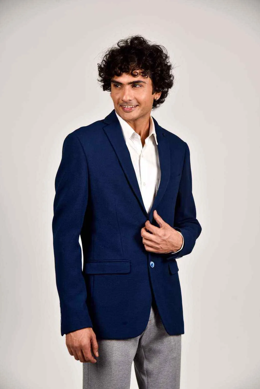 Plus Size of Navy Knitted Stretchable Blazer