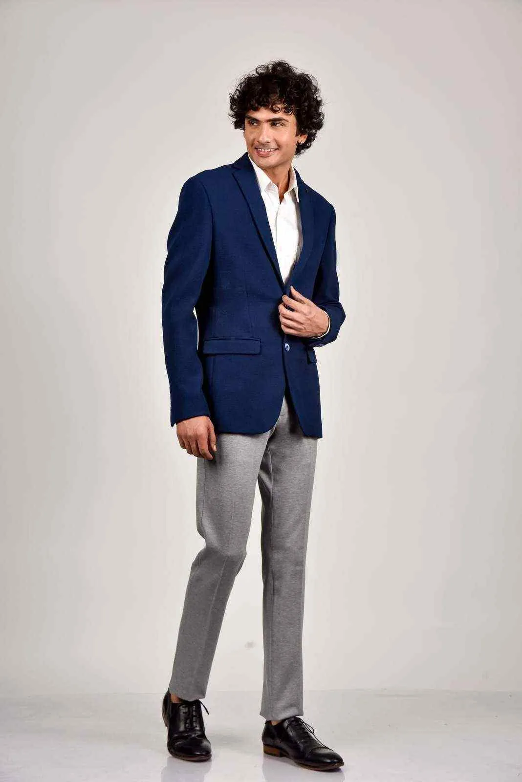 Plus Size of Navy Knitted Stretchable Blazer