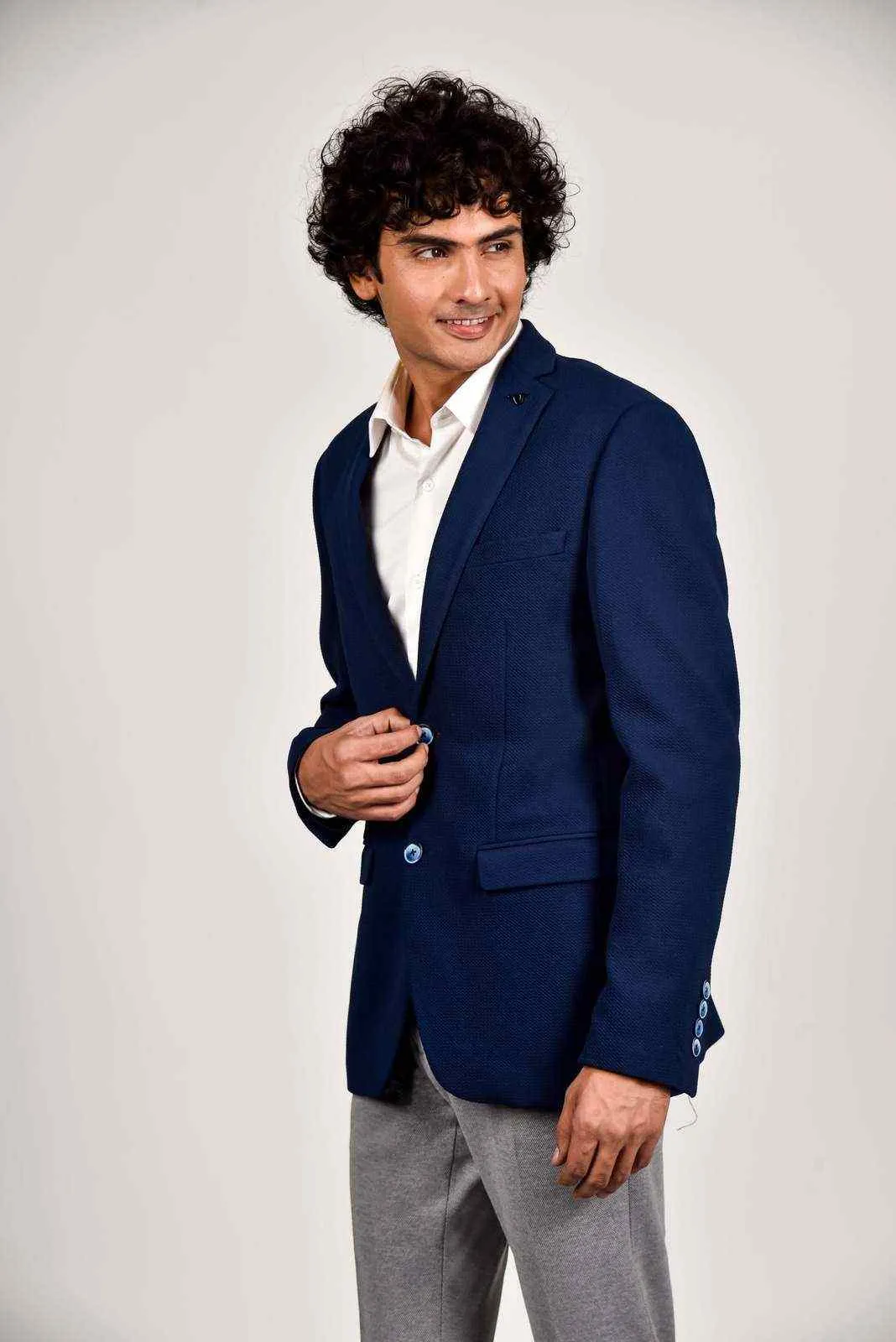 Plus Size of Navy Knitted Stretchable Blazer