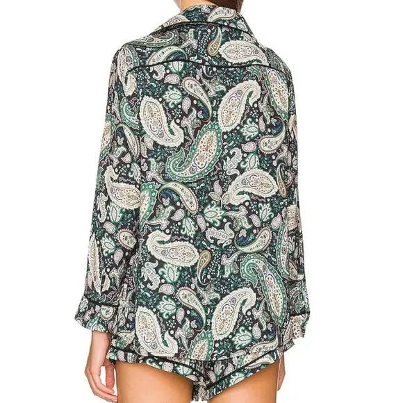 PLUSH Paisley Pajama Set With Eye Mask In Green Size XS