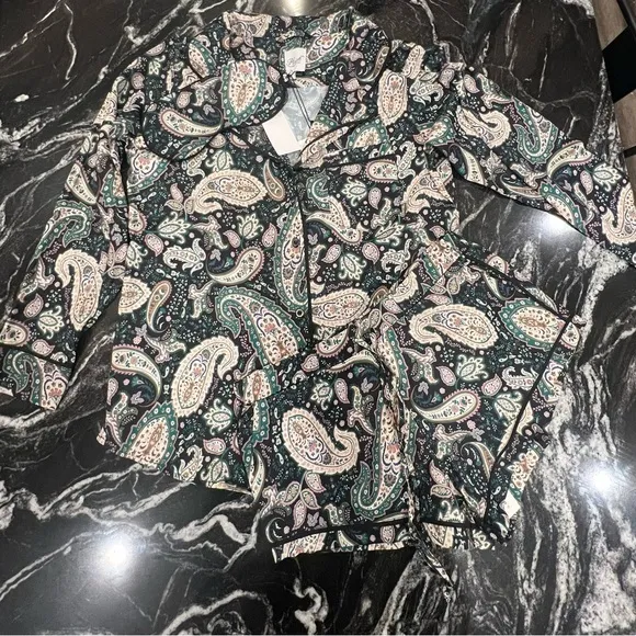 PLUSH Paisley Pajama Set With Eye Mask In Green Size XS