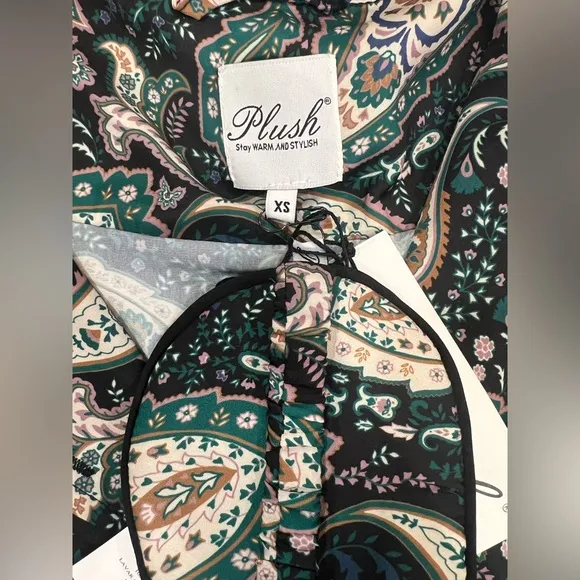PLUSH Paisley Pajama Set With Eye Mask In Green Size XS
