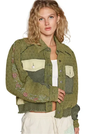POL Embroidered Sleeve Raw Edge Quilted Jacket