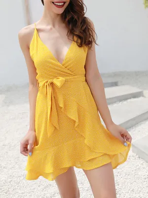 Polka-dot V-neck Sexy Suspender Skirt Dress
