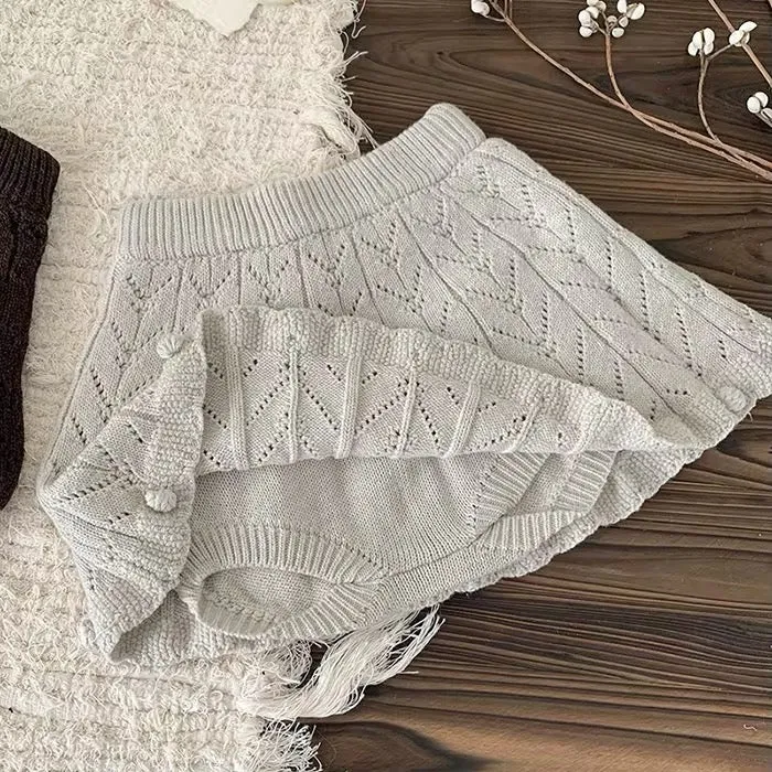 Pom Pom Knit Skirt - Stone