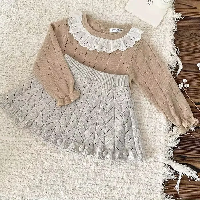 Pom Pom Knit Skirt - Stone