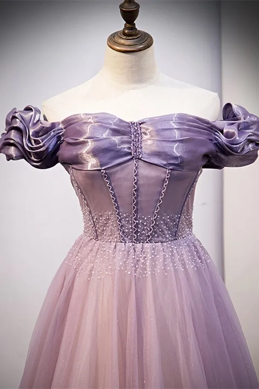 Princess Off the Shoulder Purple Long Party Dress