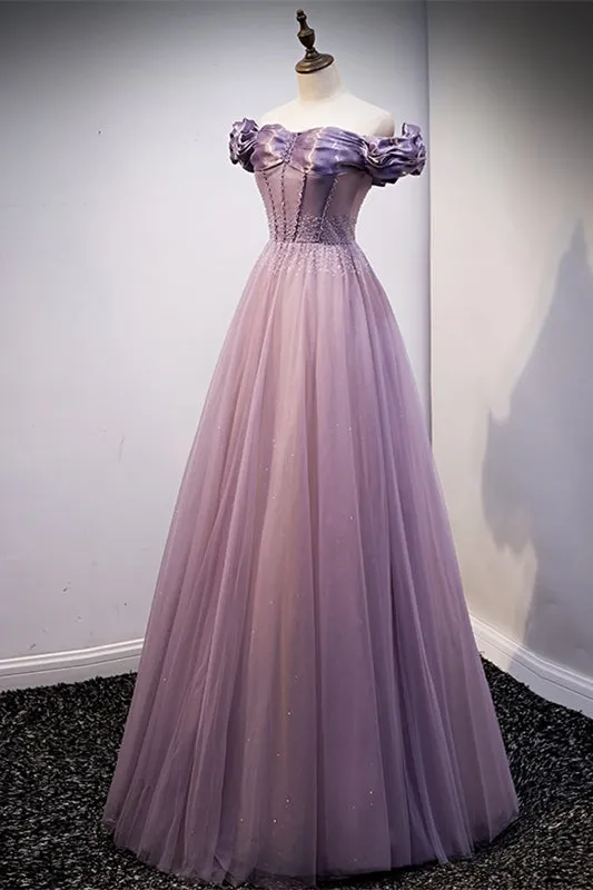 Princess Off the Shoulder Purple Long Party Dress
