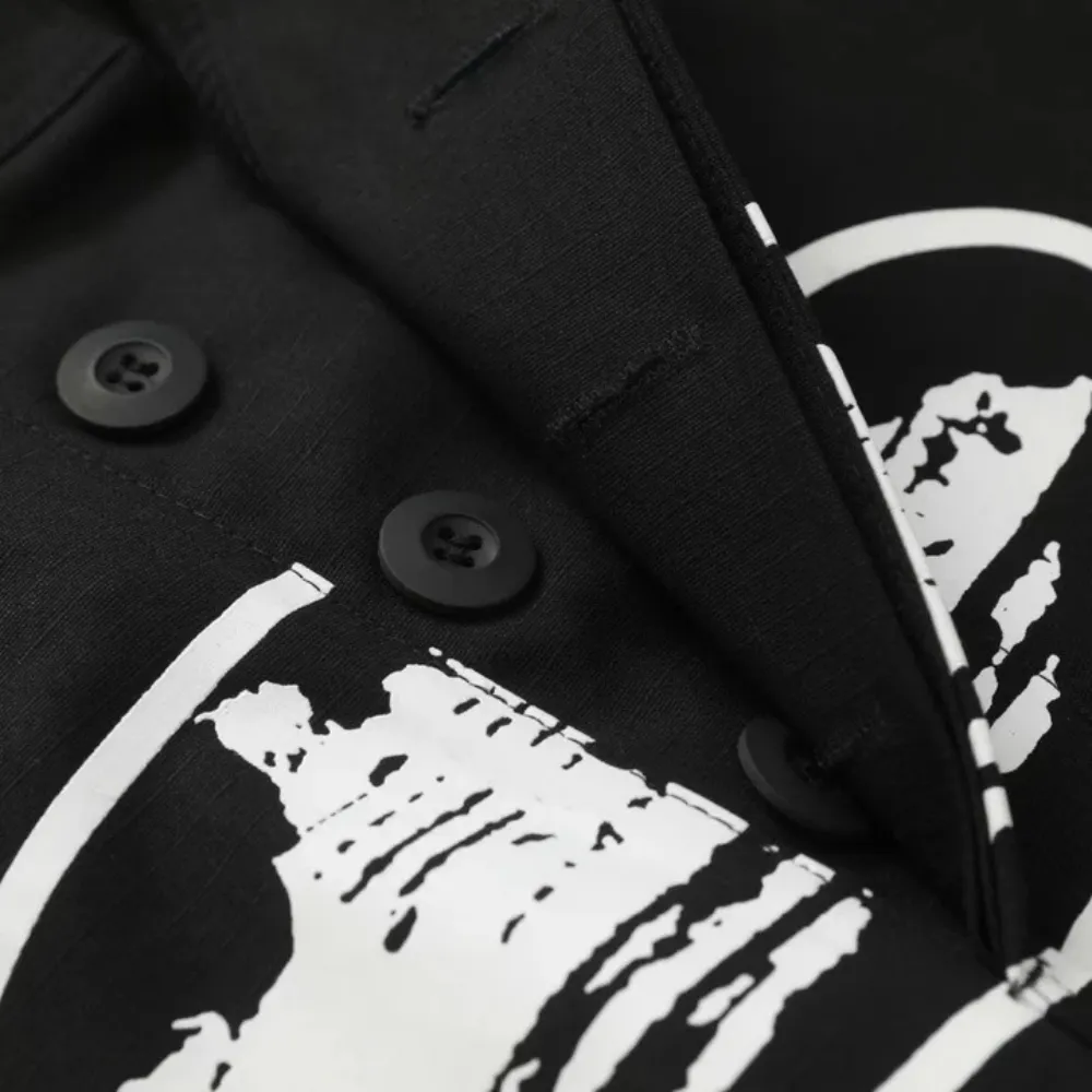"Street Print Belted Side Button" Shorts