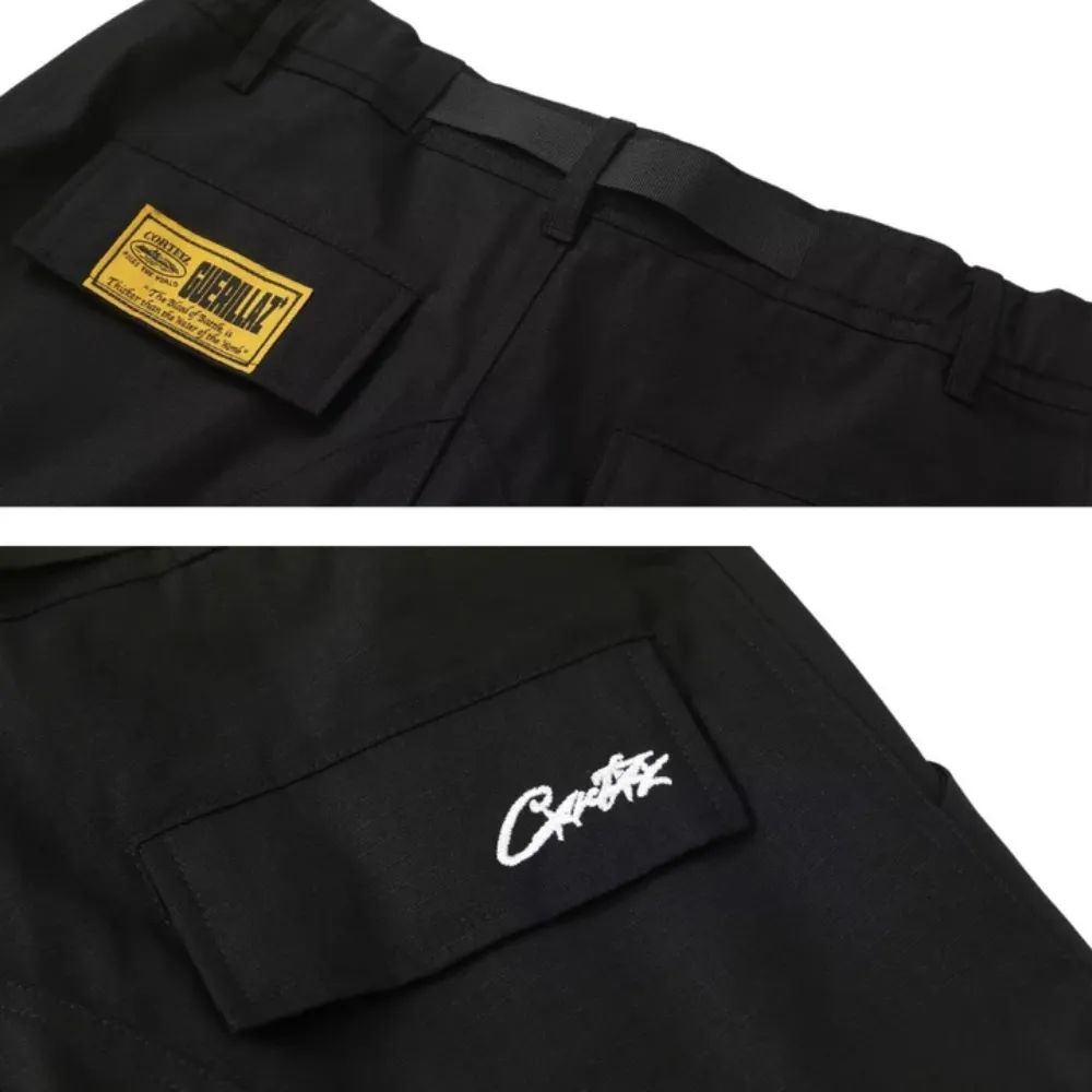 "Street Print Belted Side Button" Shorts