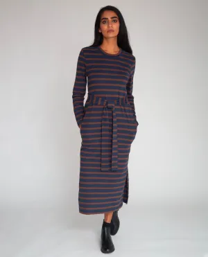 Raina-Sue Organic Cotton Dress In Navy & Chocolate