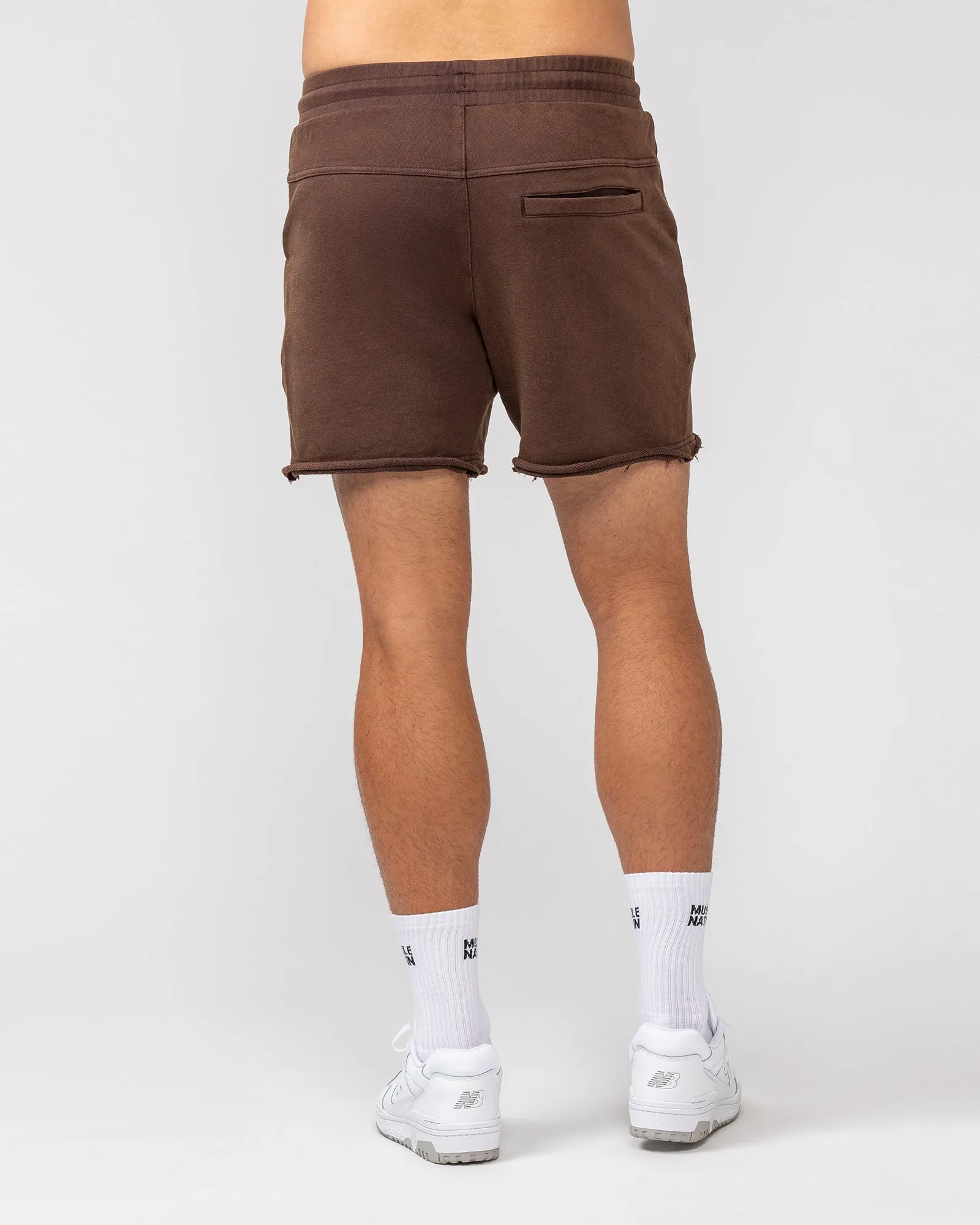 Raw Hem 5" Shorts - Washed Brown