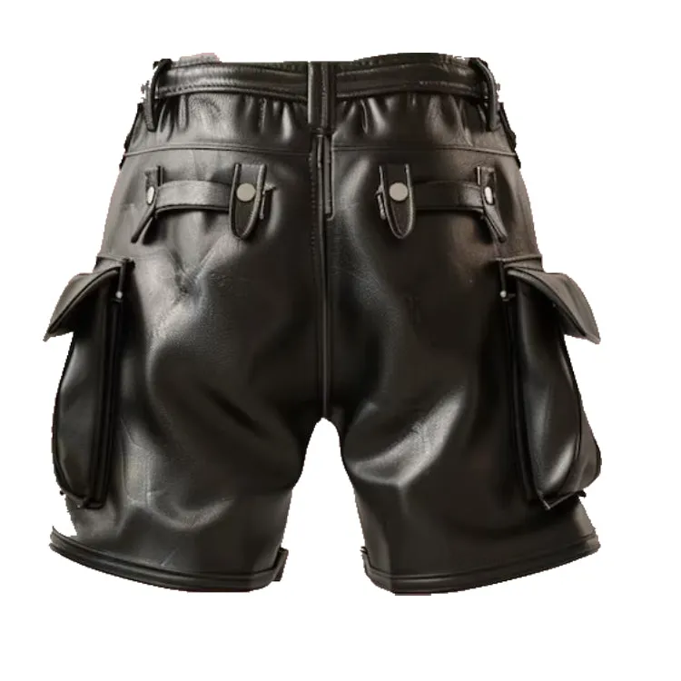 Real Leather Boxer Shorts, Black Leather Cargo Shorts
