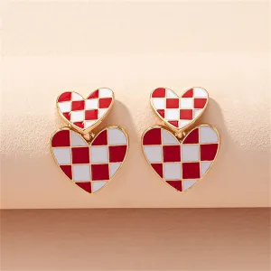 Red & 18K Gold-Plated Checkerboard Heart Drop Earrings