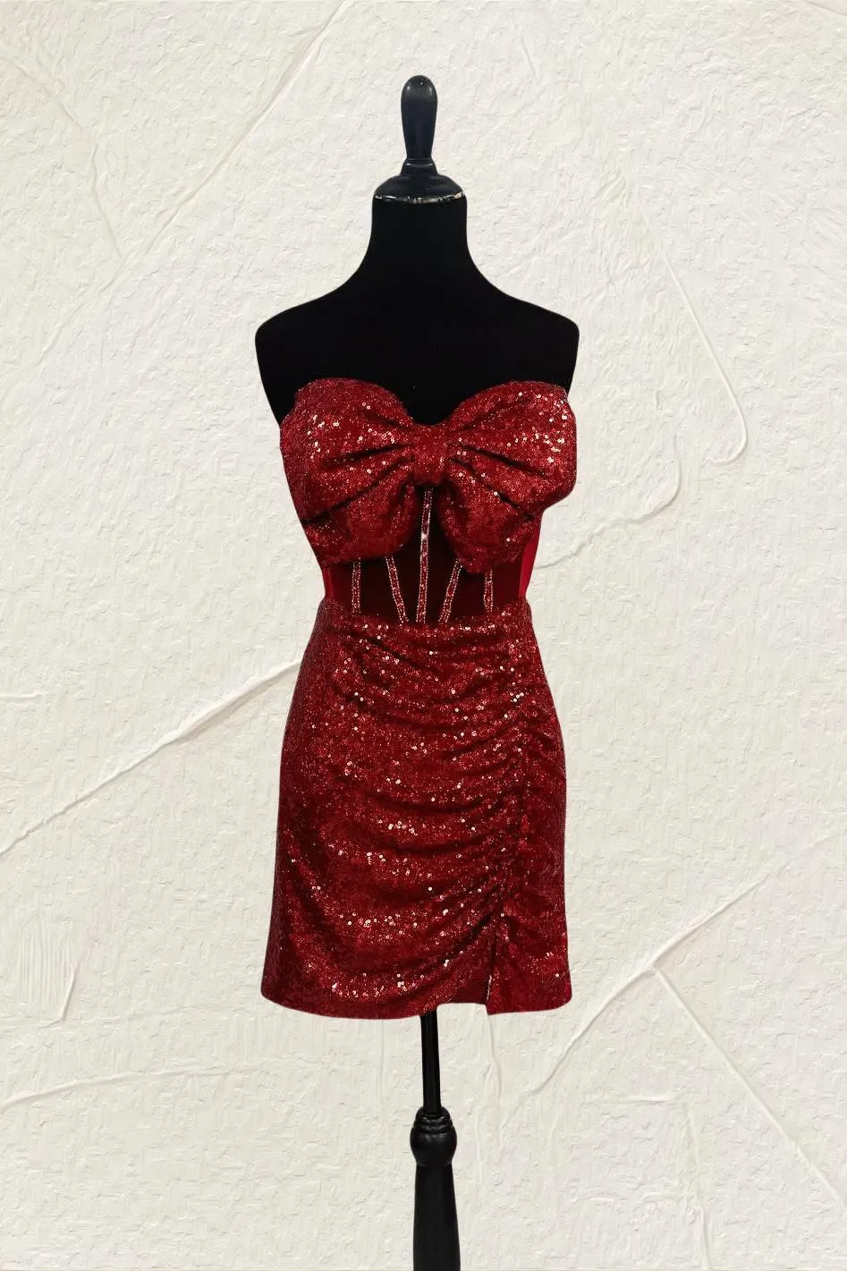 Red Bow Sequin Tight Short Party Dress