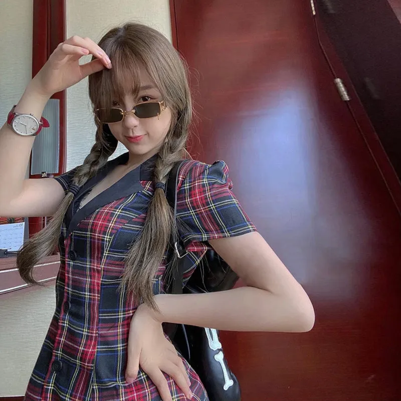 Red plaid dress  KF90215
