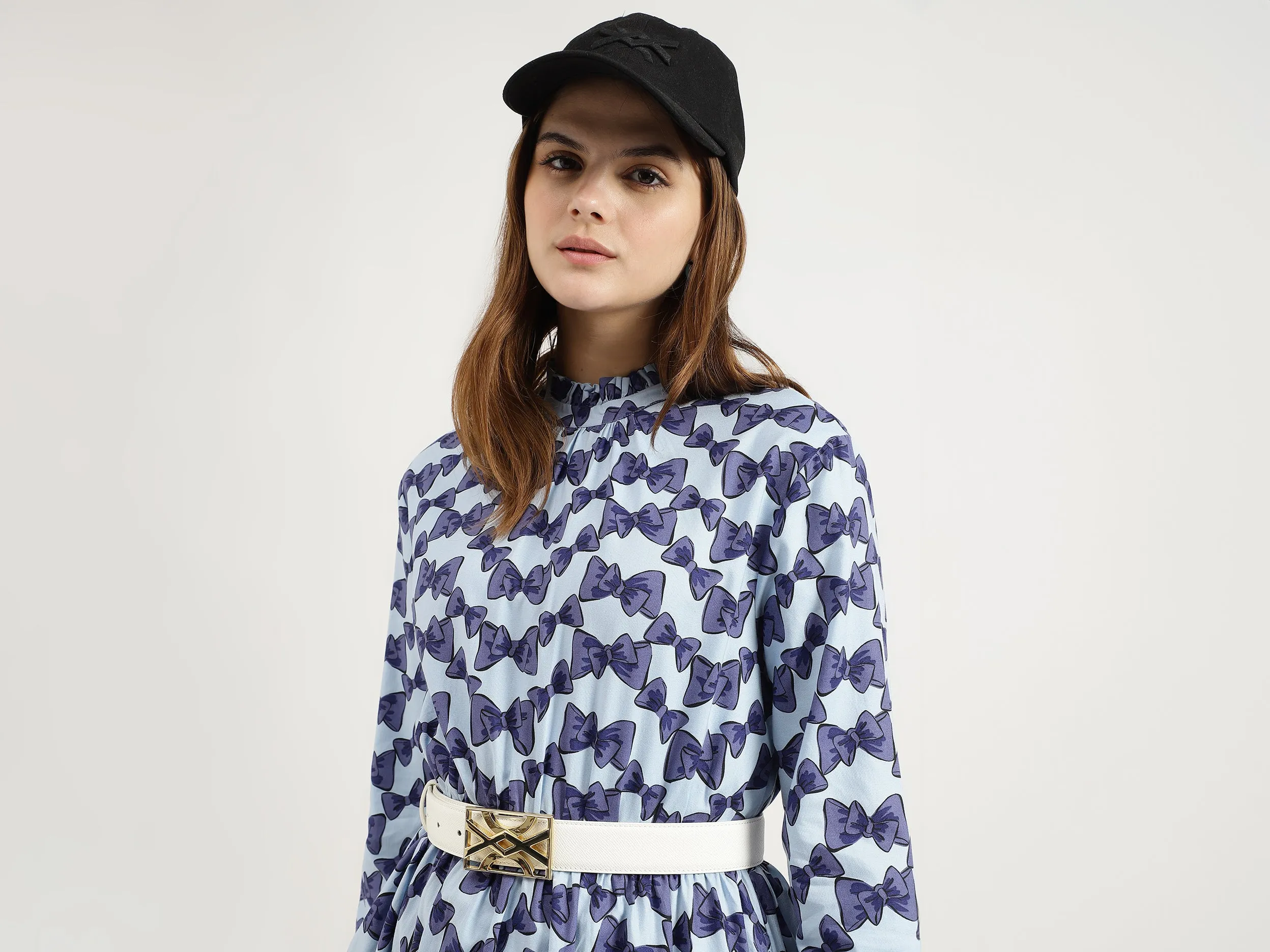 Regular Fit Ruffle Neck Printed Dresses